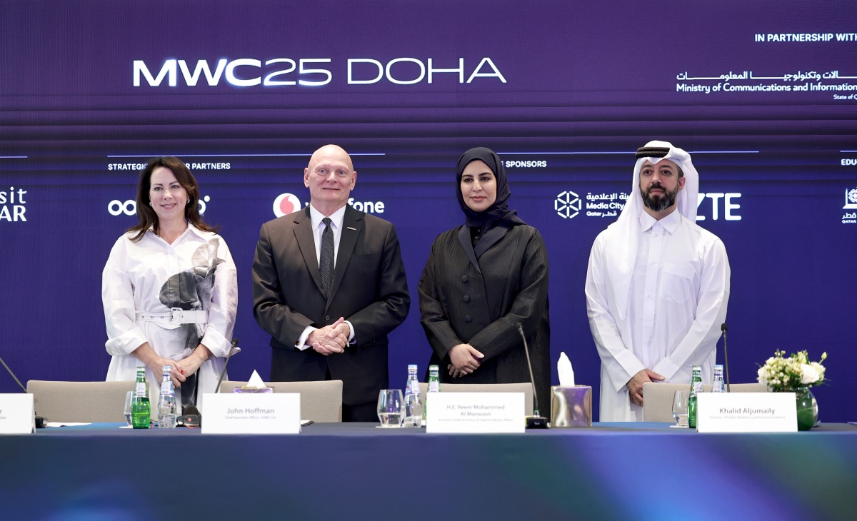Assistant Undersecretary for Digital Industry Affairs at MCIT, H E Reem Al Mansoori; CEO of GSMA Ltd., John Hoffman with other officials during the event. PIC: Rajan Vadakkemuriyil
