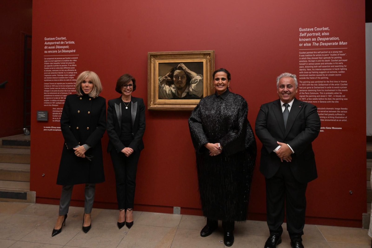 French First Lady Brigitte Macron; French Minister of Culture Rachida Dati; Chairperson of Qatar Museums H E Sheikha Al Mayassa bint Hamad bin Khalifa Al Thani;  and Qatar's Ambassador to France H E Sheikh Ali bin Jassim Al-Thani during announcement of the agreement.
