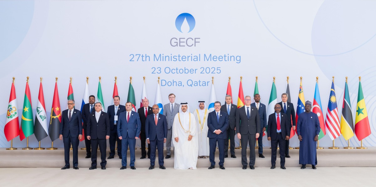 Minister of State for Energy Affairs, H E Saad Sherida Al-Kaabi; Minister of Oil and Gas in the Government of National Unity of Libya, President of 27th GECF Ministerial Meeting, H E Khalifa Rajab Abdulsadiq; and GECF Secretary General Eng. Mohamed Hamel with other dignitaries during the meeting yesterday.