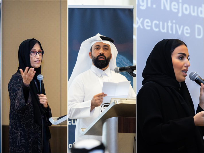 From left: Dr. Hessa Al Jaber, Eng. Omar Al Ansari, and Nejoud Al-Jehani speaking at the event. 