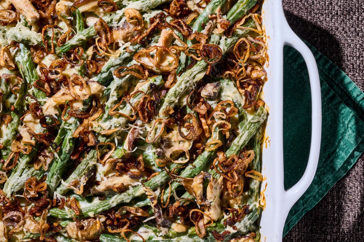 Green Bean Casserole With Crispy Shallots. Photo by Marvin Joseph, The Washington Post; food styling by Lisa Cherkasky