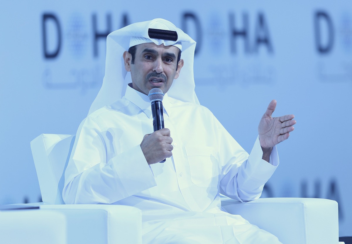 Minister of State for Energy Affairs, H E Saad Sherida Al-Kaabi speaking at the Doha Forum, yesterday. PIC: Rajan Vadakkemuriyil