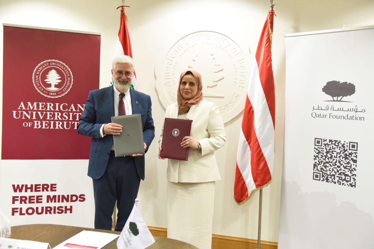 President of QF’s PUE Abeer Al Khalifa and President of AUB Dr. Fadlo Khuri at the agreement signing event.
