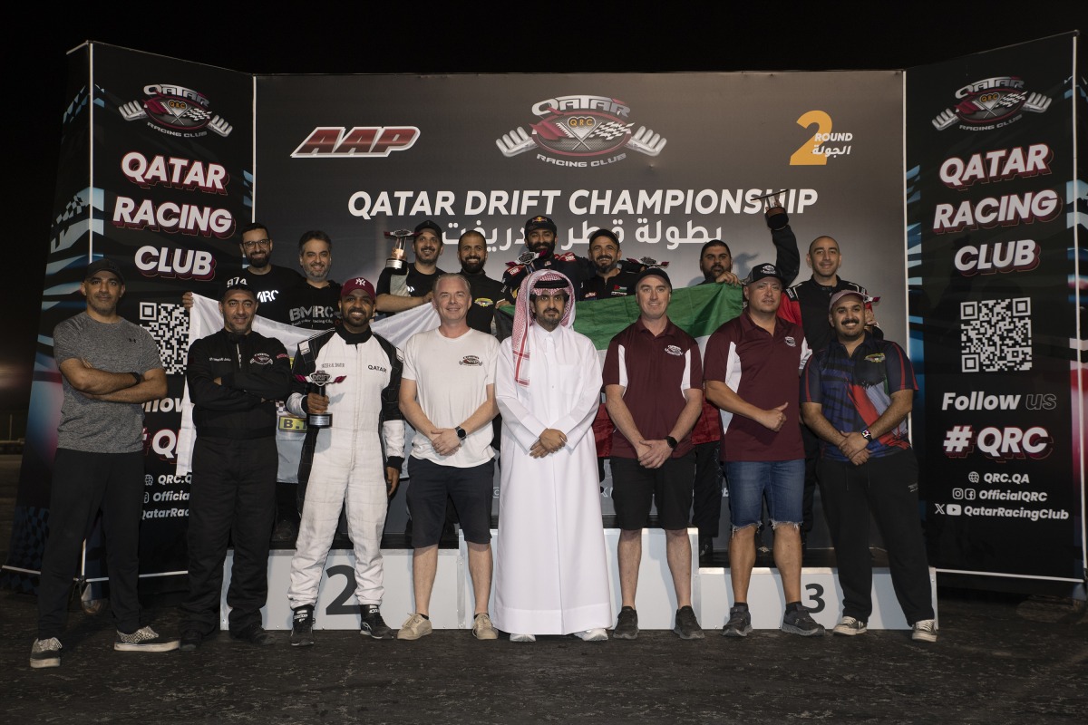 QRC Director General Sheikh Jabor bin Khalid Al Thani with champions and drivers of the second round and the judging panel. 