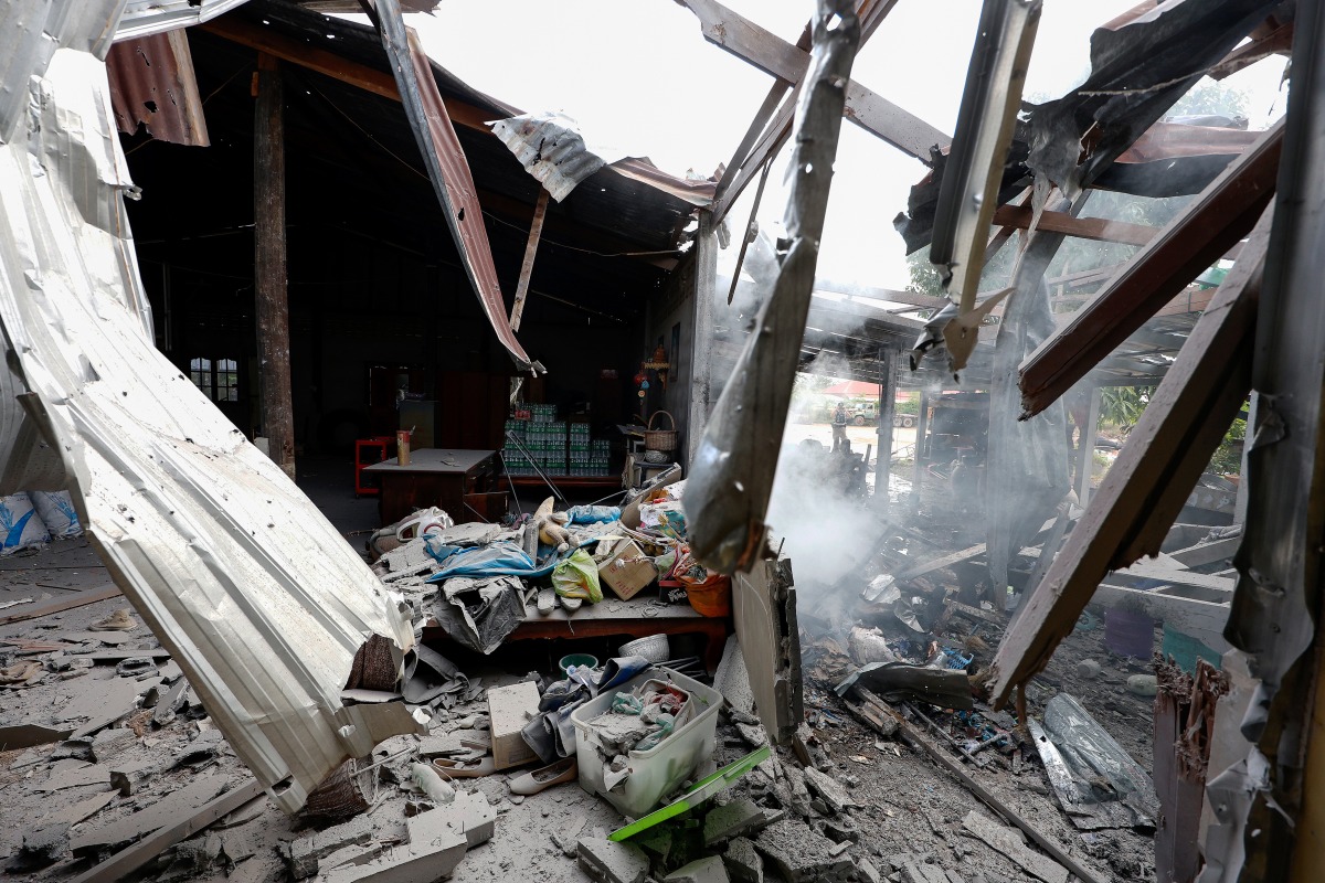A house damaged by artillery is seen in Surin province, Thailand, Dec. 11, 2025. (Xinhua)
