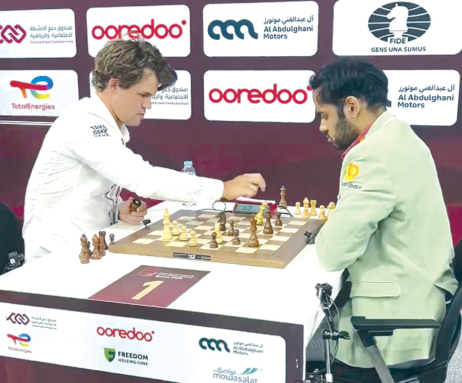 Norway's Magnus Carlsen makes his last move against India's Arjun Erigaisi.