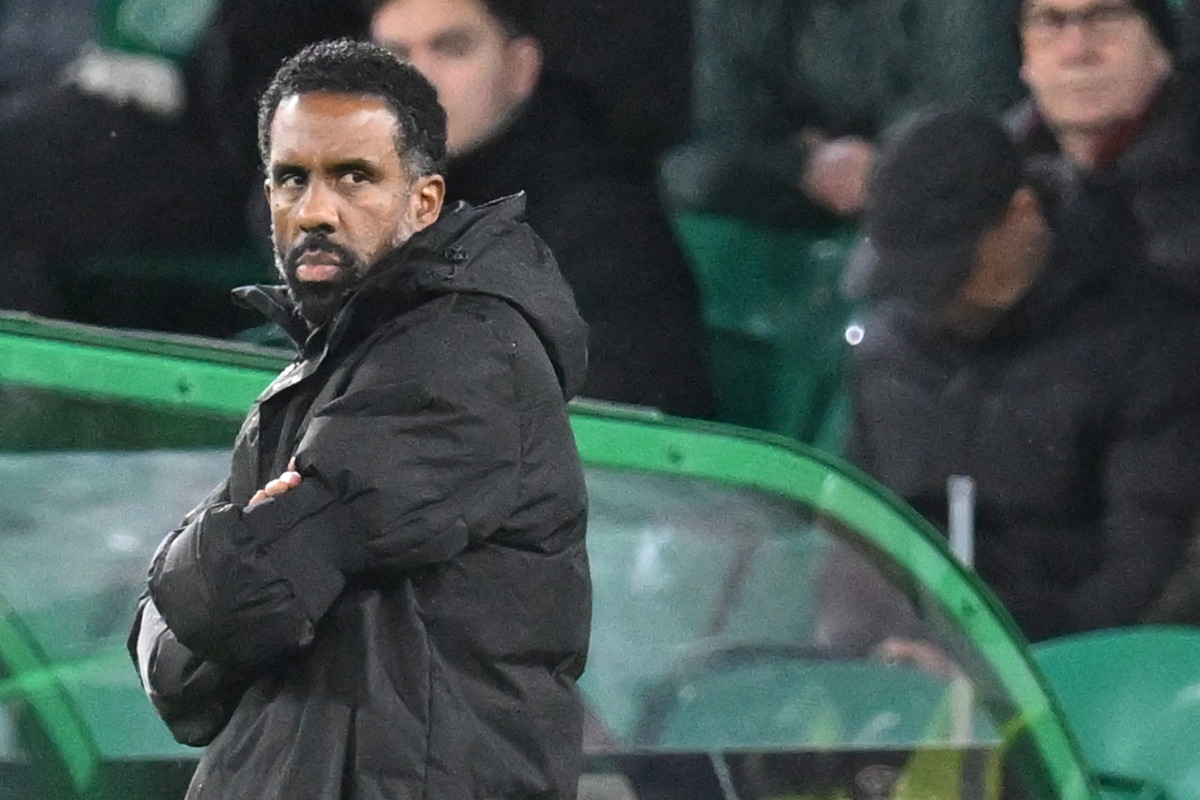 (FILES) Celtic's French head coach Wilfried Nancy looks out from the touchline during the UEFA Europa League league stage football match between Celtic and Roma at Celtic Park in Glasgow on December 11, 2025. (Photo by ANDY BUCHANAN / AFP)