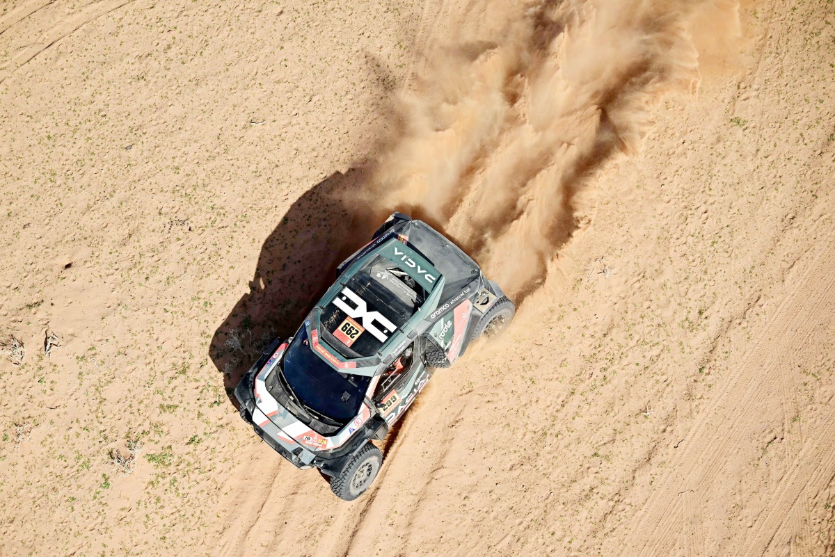 Dacia Sandriders’ Qatari driver Nasser Al-Attiyah and Belgian co-pilot Fabian Lurquin compete in Stage 5 of the 48th Dakar Rally. AFP