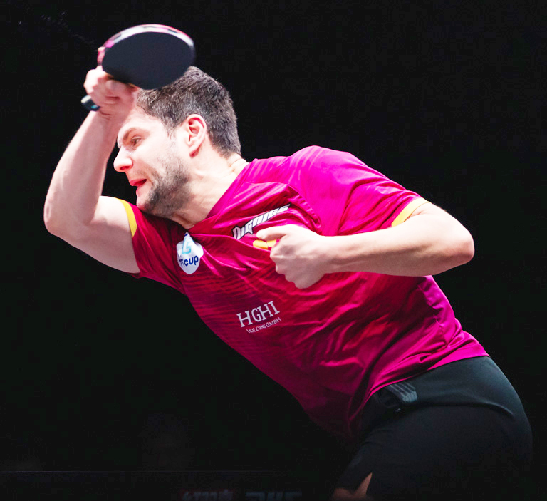 Germany’s Dimitrij Ovtcharov in action yesterday.