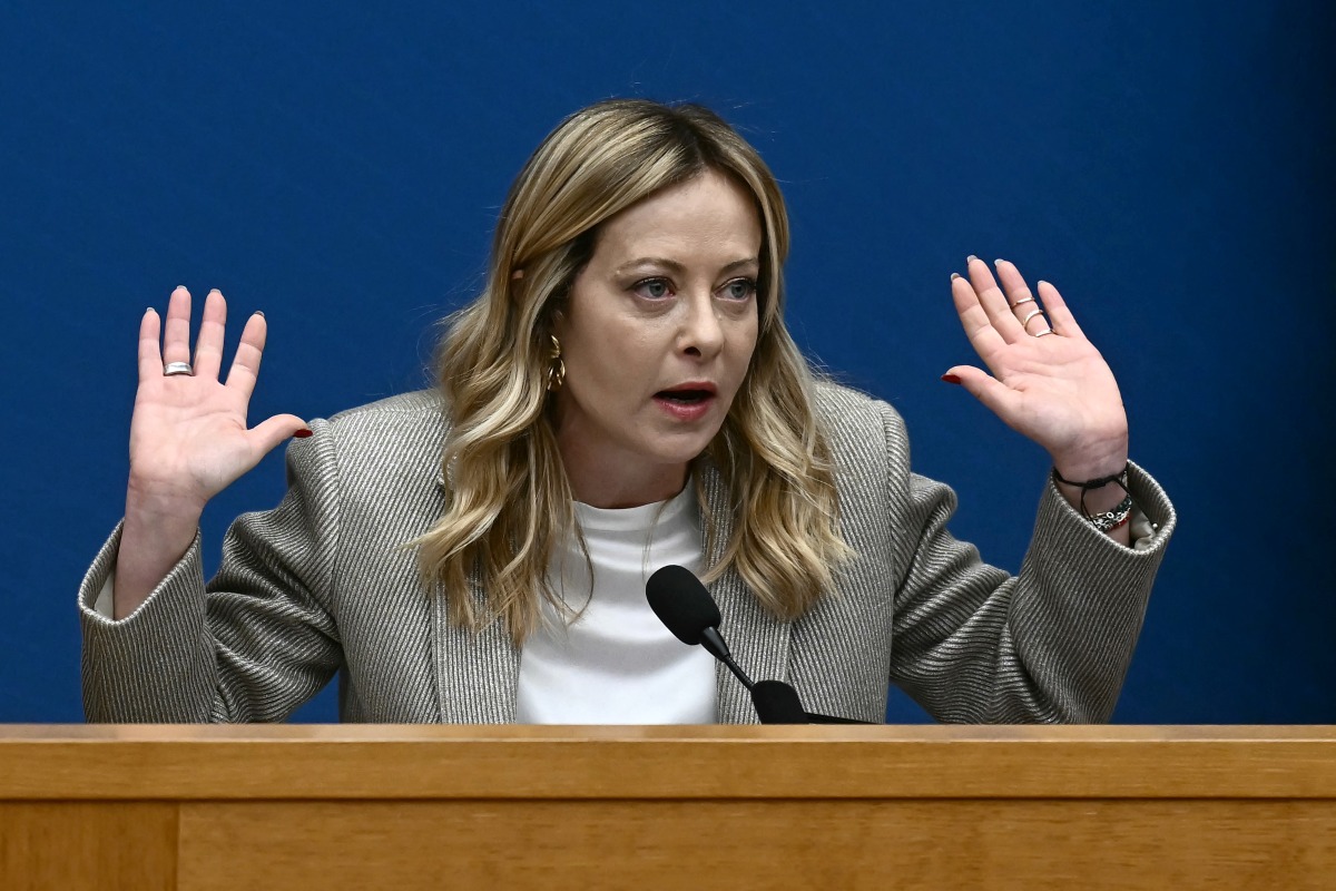 Italy's Prime Minister, Giorgia Meloni speaks during the New Year press conference in Rome on January 9, 2026. (Photo by Filippo MONTEFORTE / AFP)