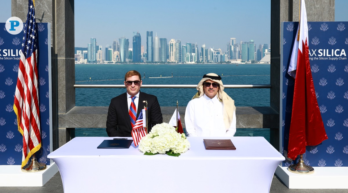 Minister of State for Foreign Trade Affairs H E Dr. Ahmed bin Mohammed Al-Sayed, and the US Under Secretary of State for Economic Affairs H E Jacob Helberg during the signing ceremony yesterday.  Pic: Rajan Vadakkemuriyil/The Peninsula