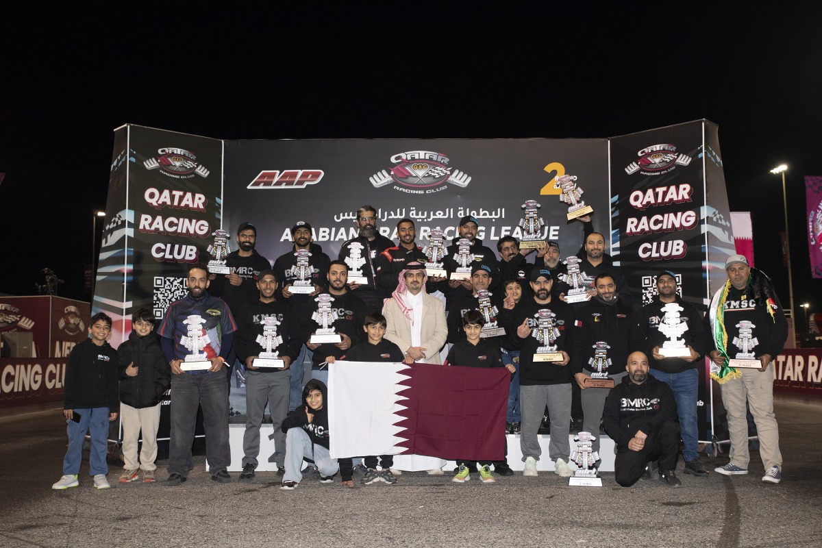 QRC General Manager Sheikh Jabor bin Khalid Al Thani honoured the podium winners of the Arabian Drag Racing League Round 2. 