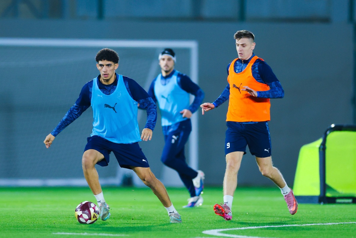 Al Duhail's players during a training session ahead of the 10th round of the QSL Cup.