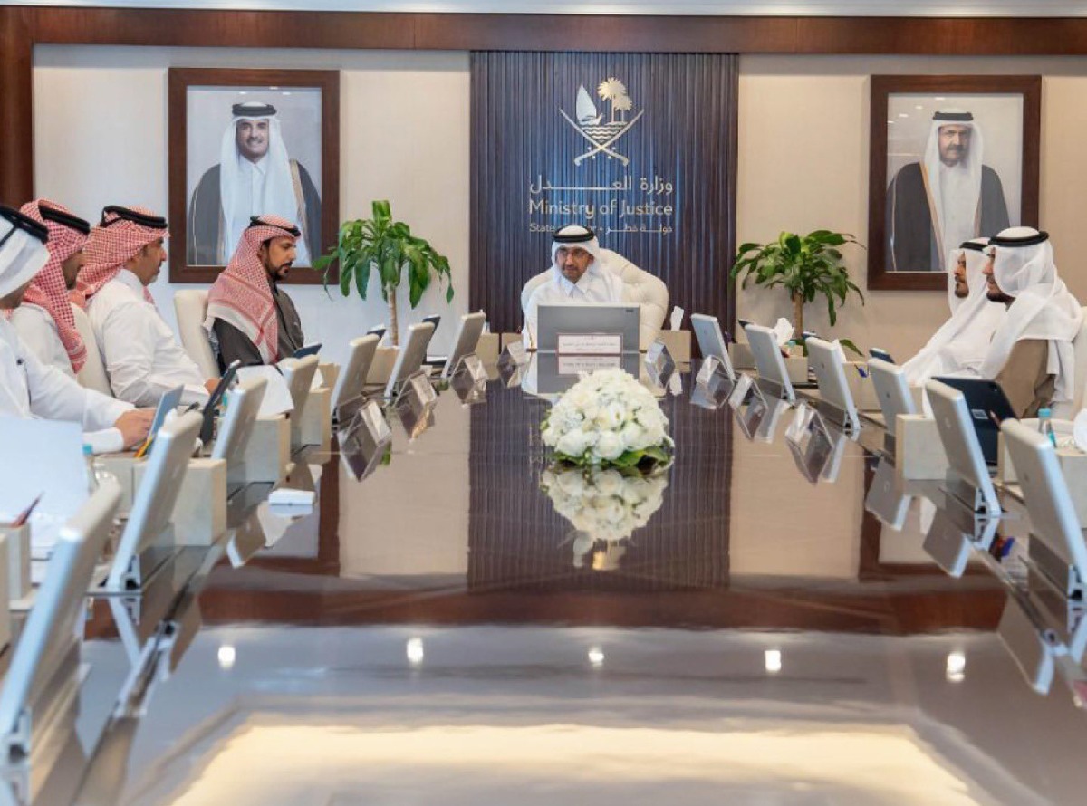 Minister of Justice and Minister of State for Cabinet Affairs H E Ibrahim bin Ali Al Mohannadi chairing the Attorneys’ Admission Committee meeting yesterday.