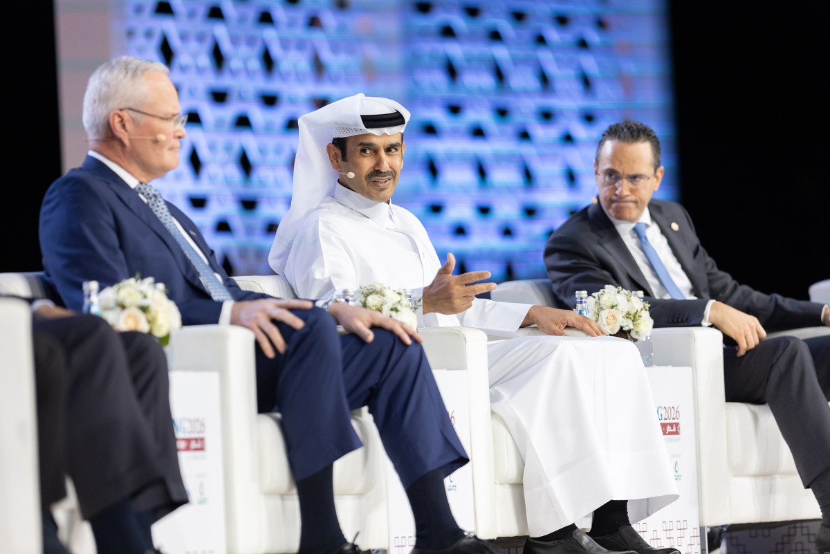 Minister of State for Energy Affairs, President and CEO of QatarEnergy, H E Saad Sherida Al-Kaabi with other panellists during the session, yesterday.