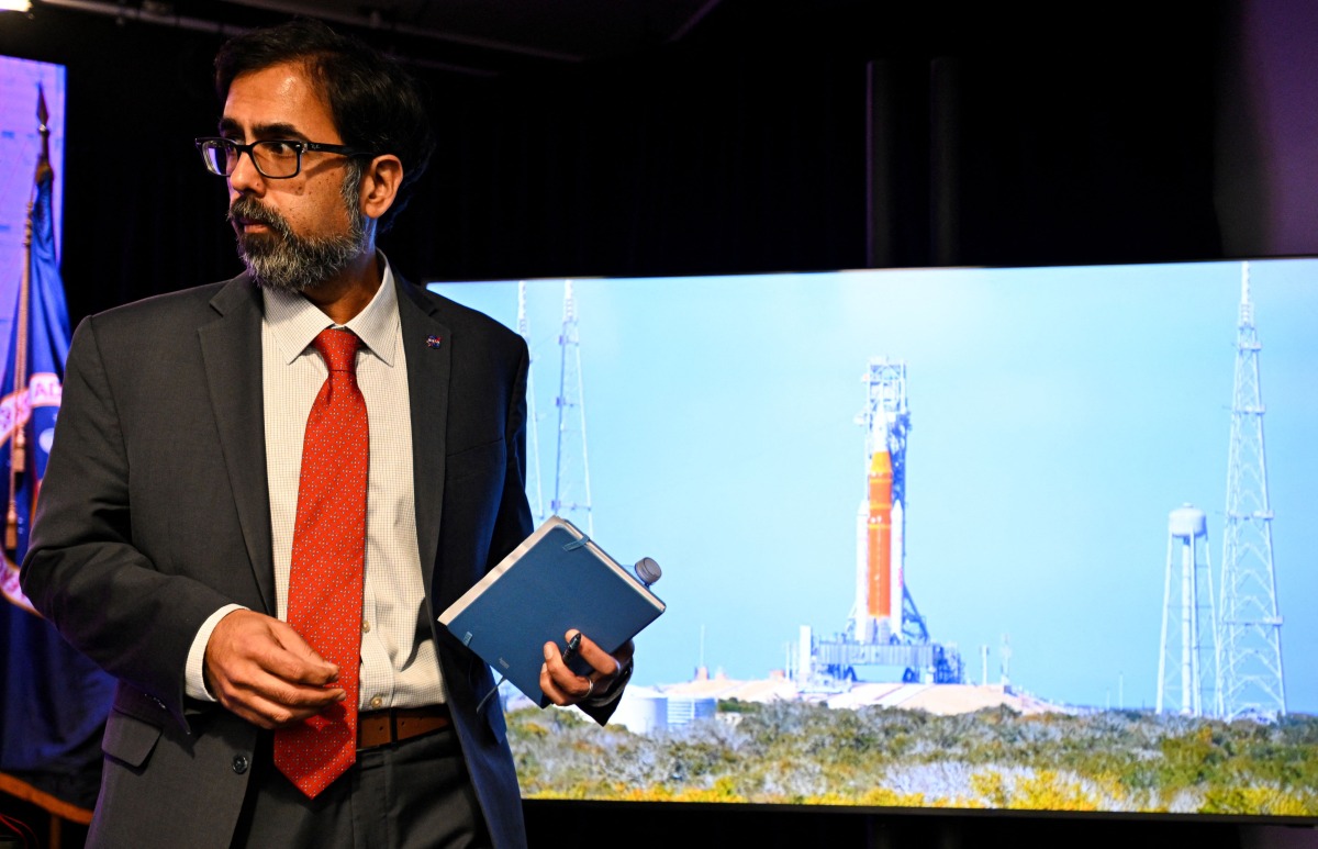 NASA Associate Administrator Amit Kshatriya arrives at a news conference on the Artemis II mission at Kennedy Space Center in Cape Canaveral, Florida, on February 3, 2026. (Photo by Miguel J. Rodriguez Carrillo / AFP)

