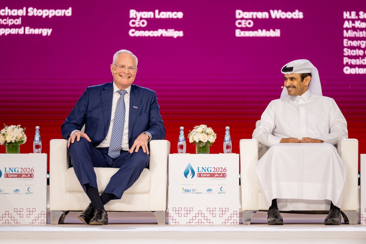 Minister of State for Energy Affairs, President, and CEO of QatarEnergy H E Saad Sherida Al-Kaabi and Chairman and CEO of ExxonMobil Darren W Woods during the session.