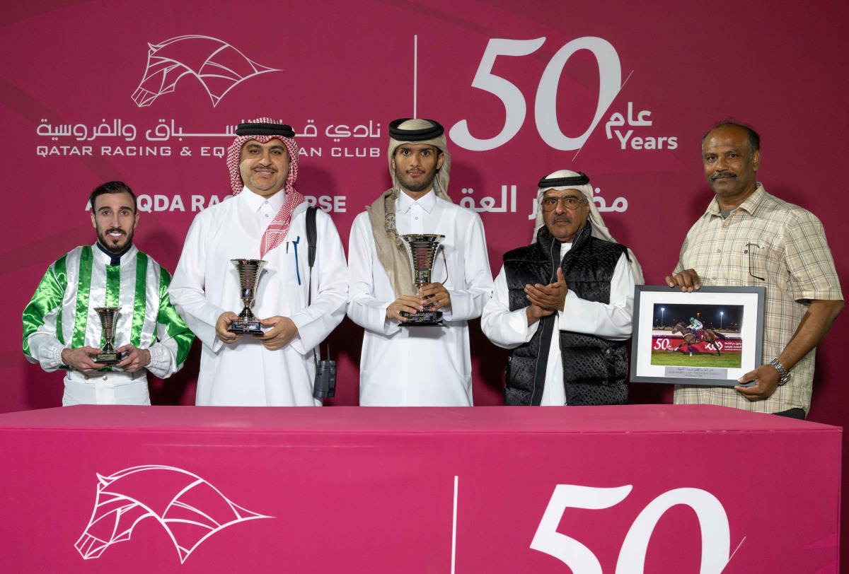 QREC Racing Manager Abdulla Rashid Al Kubaisi honoured the winners of Al Markhiya Cup. PIC: Juhaim/QREC  
