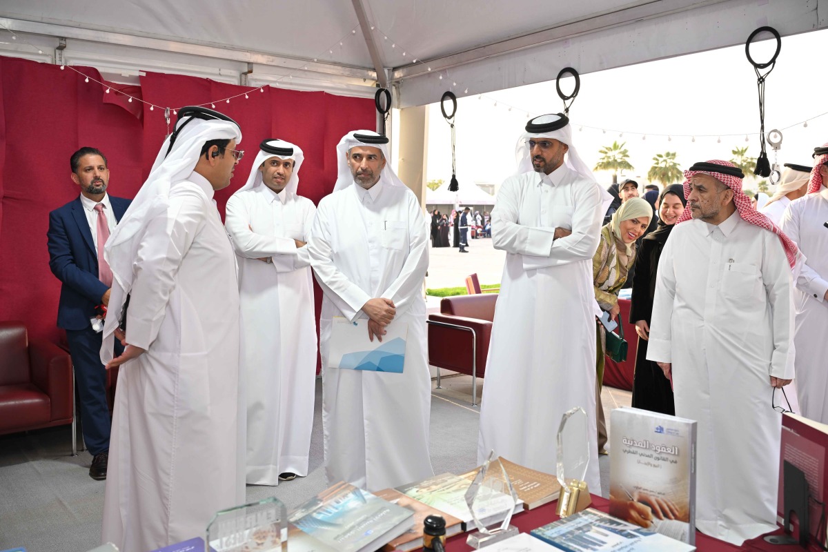 Chairman of the Alumni Association of Qatar University H E Sheikh Dr. Faleh bin Nasser Al Thani with other officials during the event.