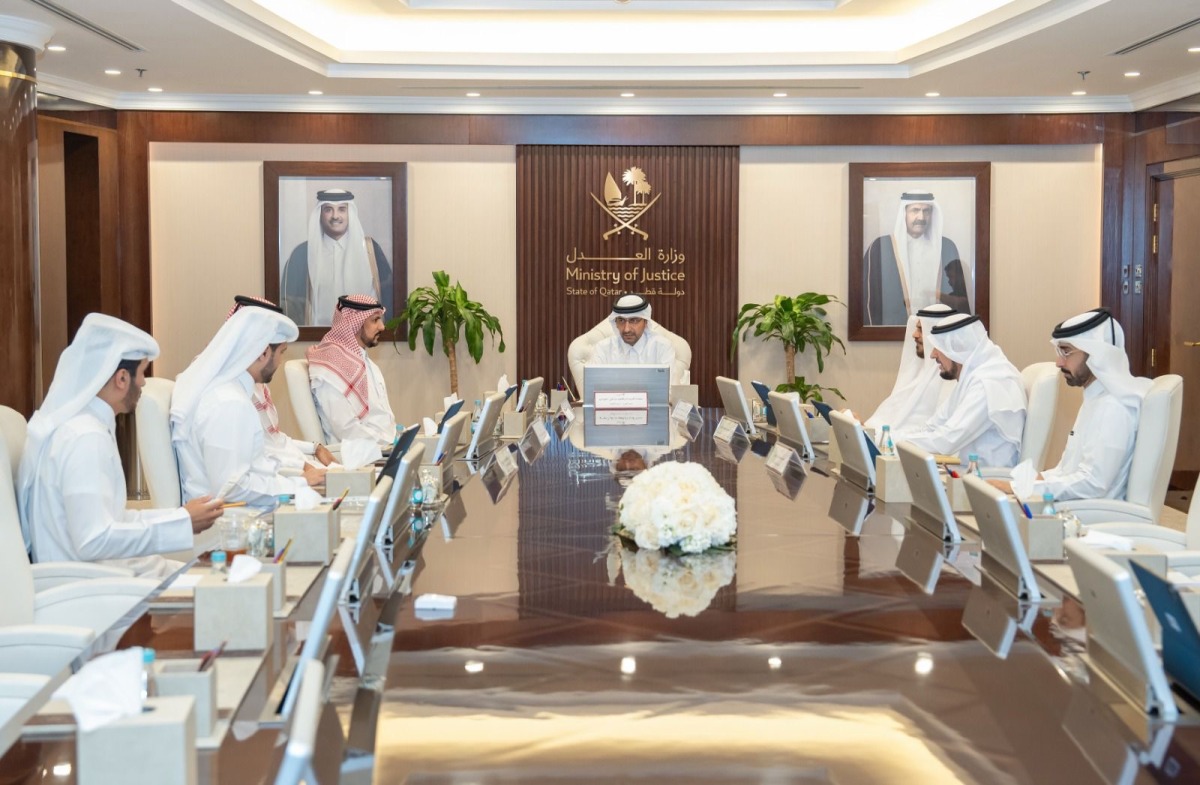 Minister of Justice and Minister of State for Cabinet Affairs H E Ibrahim bin Ali Al Mohannadi chairing the Attorneys’ Admission Committee meeting. 
