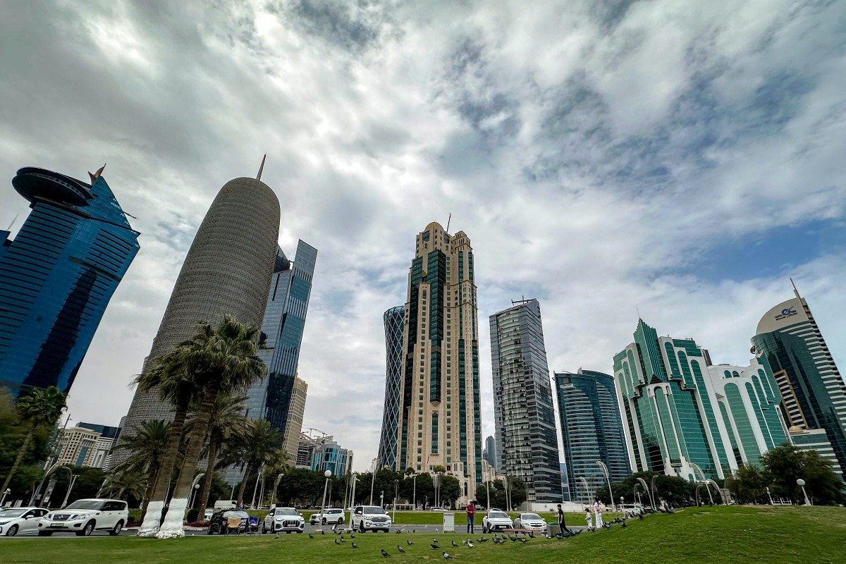 High-rise buildings along the Doha Corniche on March 8, 2026. (Photo by Karim Jaafar / AFP)
