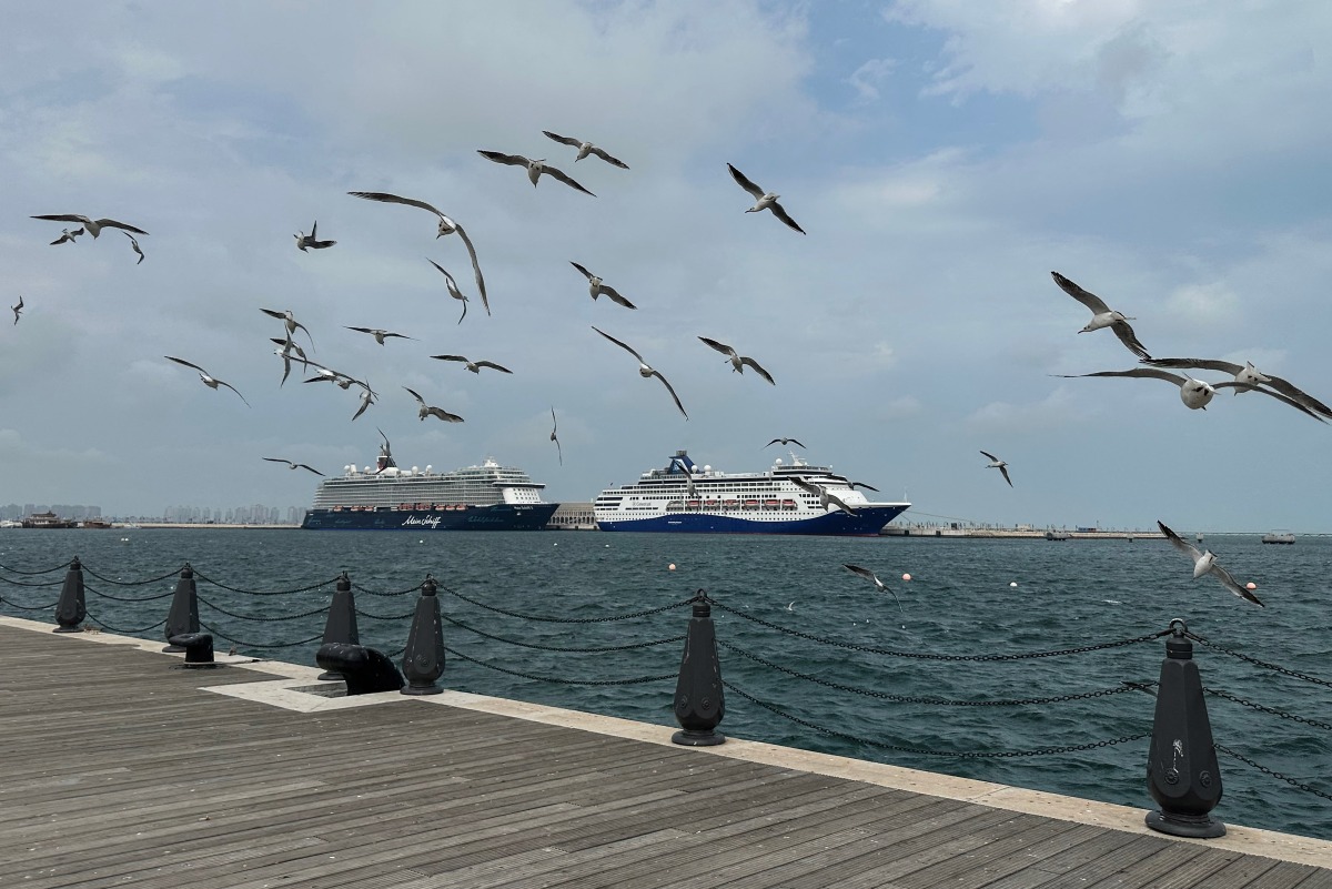 A photograph shows cruise ships moored in the old port of Doha on March 10, 2026. Photo by AFP
