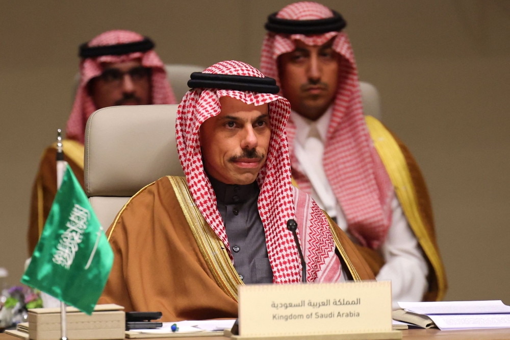 Saudi Arabia's Foreign Minister Faisal bin Farhan Al-Saud attends the consultative ministrial meeting in Riyadh, on March 19, 2026. (Photo by Fayez Nureldine / AFP)
