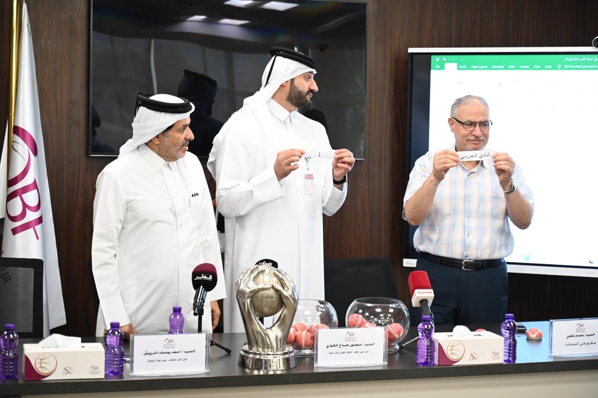 Officials pick teams during the draw ceremony for the 13th Qatar Cup basketball tournament.