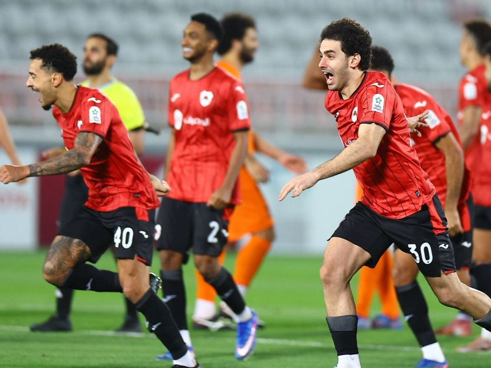 Al Rayyan players celebrate their victory against Umm Salal in the QSL Cup semi-final. 