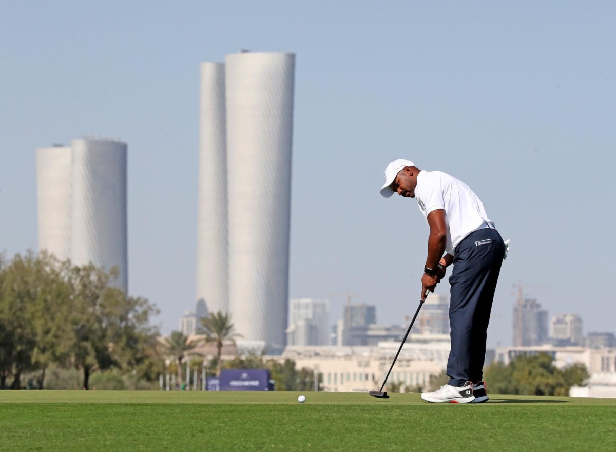 Qatar's Saleh Al-Kaabi in action during the opening day of the 40th Qatar Open Golf Championship at Doha Golf Club yesterday.
