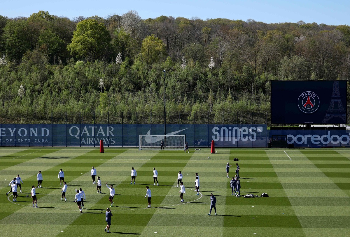 PSG players take part in a training session yesterday.