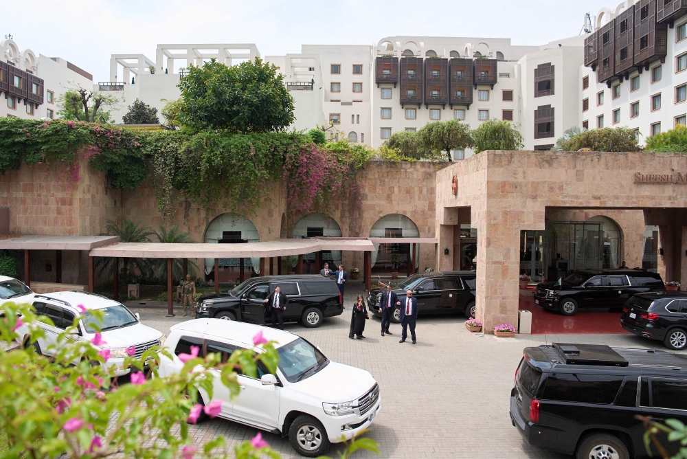 The Serena Hotel in Islamabad on April 11, 2026, ahead of peace talks with Iran. (Photo by Jacquelyn Martin / POOL / AFP)