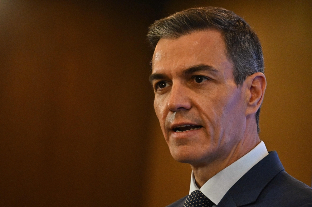 File photo: Spain's Prime Minister Pedro Sanchez speaks during a press conference in Beijing