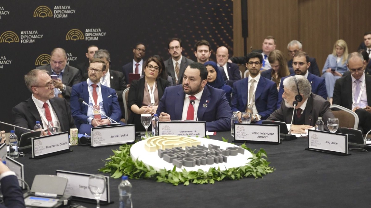 Minister of State at the Ministry of Foreign Affairs H E Dr. Mohammed bin Abdulaziz bin Saleh Al Khulaifi during the high-level session on the sidelines of the fifth Antalya Diplomacy Forum.