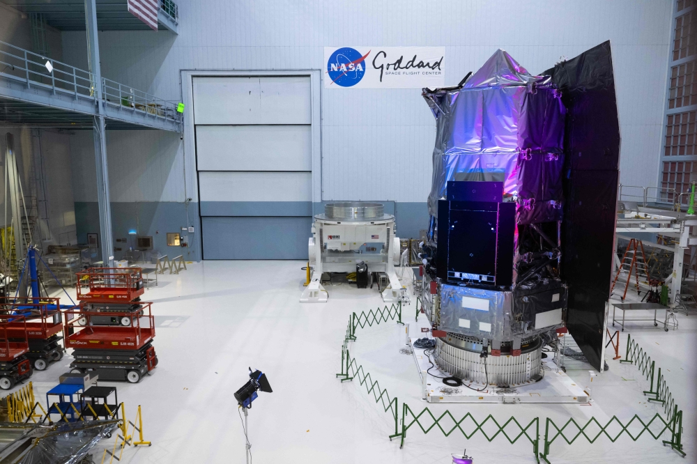 The Nancy Grace Roman Space Telescope is unveiled to the public at NASA's Goddard Space Flight Center in Greenbelt, Maryland on April 21, 2026. (Photo by Saul Loeb / AFP)