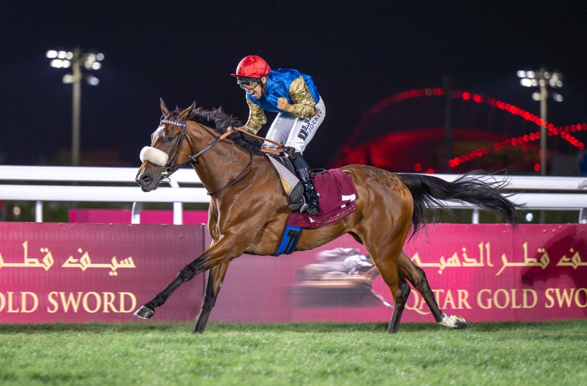 Soufiane Saadi celebrates after guiding Chdia to Qatar Gold Sword win. 