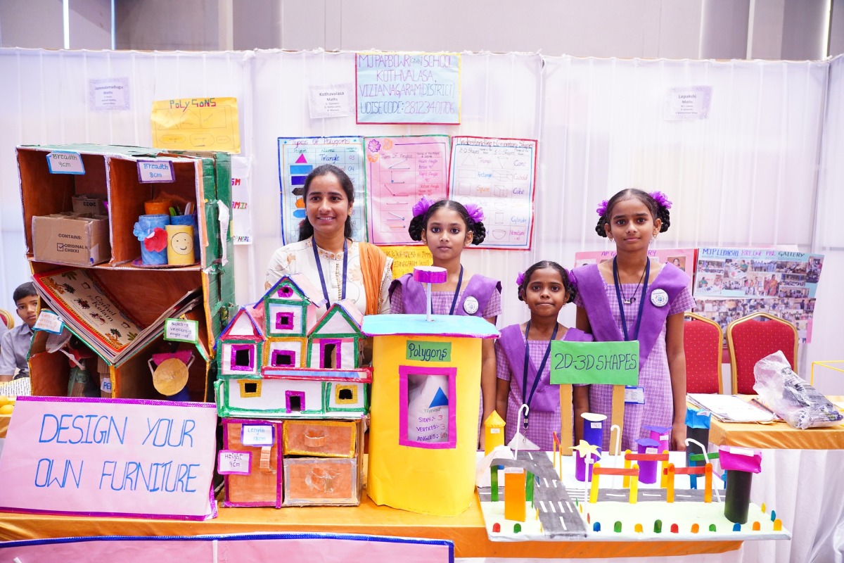 Teacher and students displaying EAA's Project-Based Learning initiative in India.