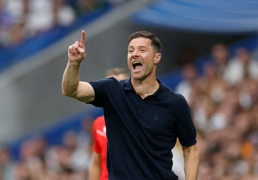 Real Madrid's Spanish coach Xabi Alonso gestures on the touchline during the Spanish league football match between Real Madrid CF and RCD Espanyol at the Santiago Bernabeu stadium in Madrid on September 20, 2025.