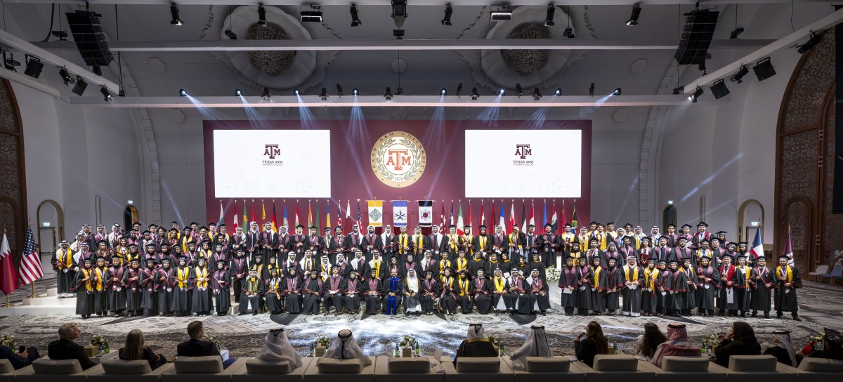Dean of Texas A&M at Qatar, Dr. César Octavio Malavé with officials along with more than 150 engineering graduates during the university’s commencement ceremony.