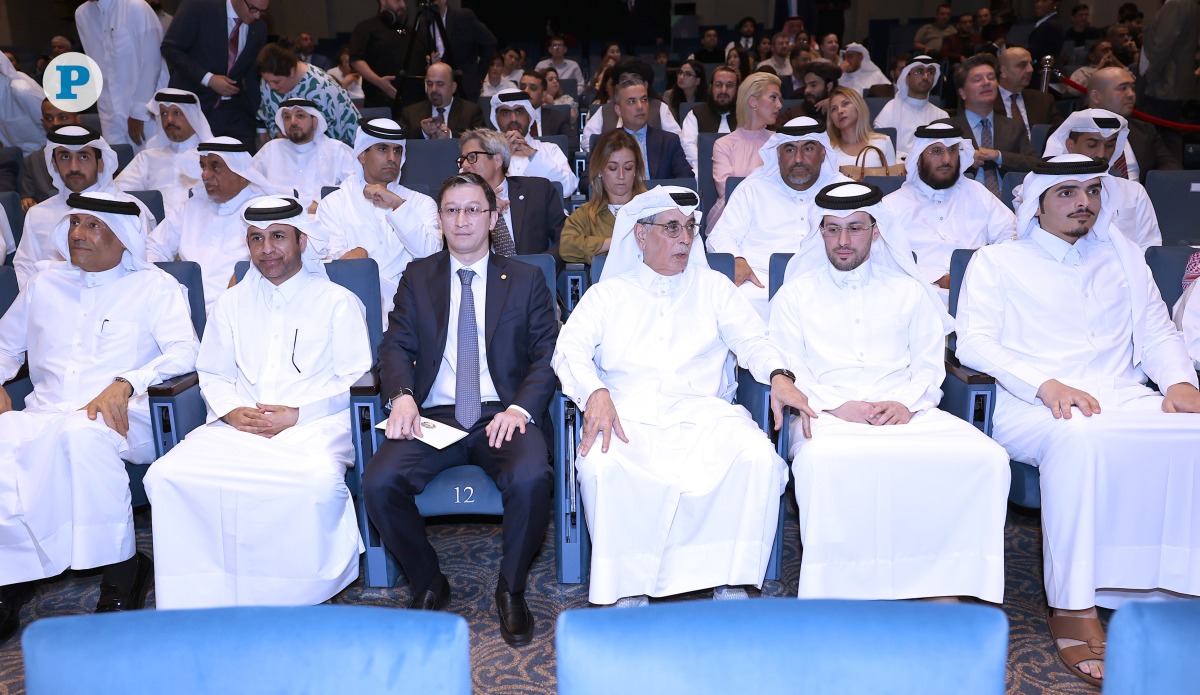 Minister of State and President of the Qatar National Library, H E Dr. Hamad bin Abdulaziz Al-Kawari (third right), General Manager of Katara Professor Dr. Khalid bin Ibrahim Al-Sulaiti (second left) Ambassador of Uzbekistan H E Dr. Ashraf Khodjaev (third left) and other dignitaries at the event yesterday. Pic: Rajan Vadakkemuriyil / The Peninsula