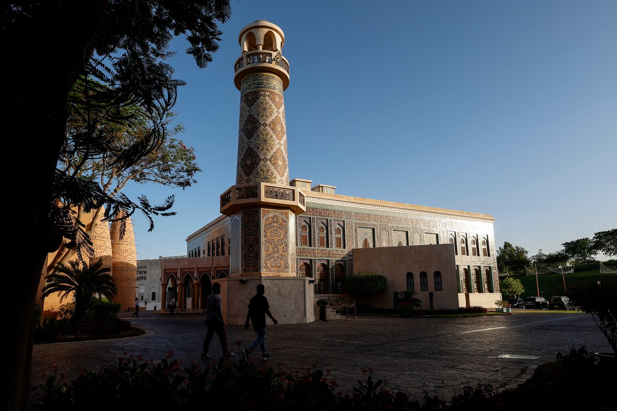 The Katara Mosque, designed by Turkish architect Zeynep Fadıllıoğlu, is seen in Katara Cultural Village on May 18, 2026. (Photo by Karim Jaafar / AFP)
