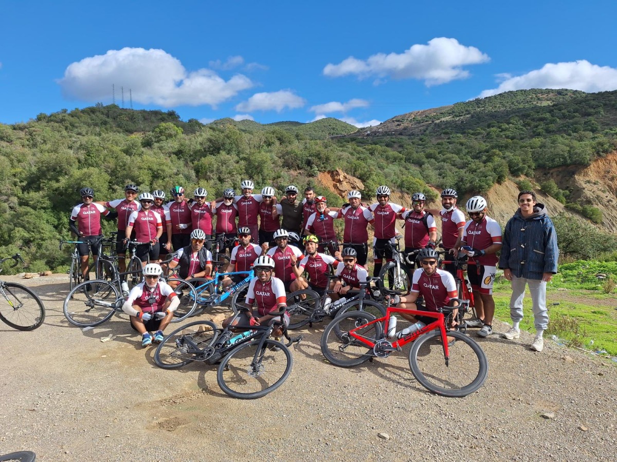 Ali Bin Towar poses with fellow cyclists in Morocco.