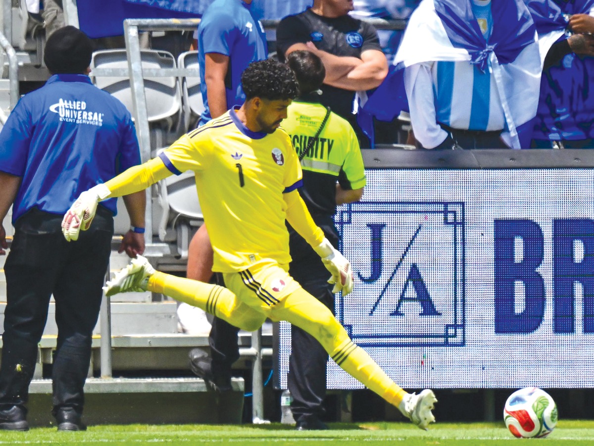 Qatar goalkeeper Mahmoud Abunada in action during the match against El Salvador on Saturday.  