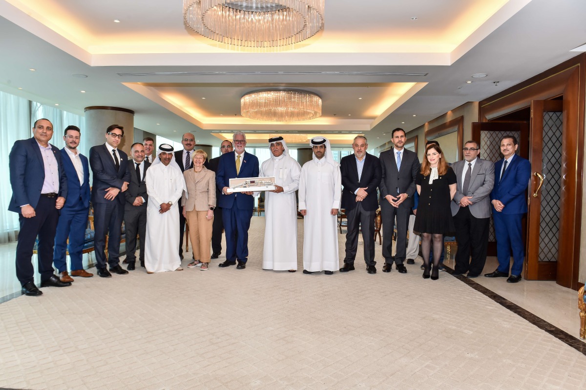QBA Board Member Sheikh Nawaf Nasser bin Khaled Al Thani, Chairman of the Canadian Qatari Business Forum Philippe Couillard with other officials during the meeting.
