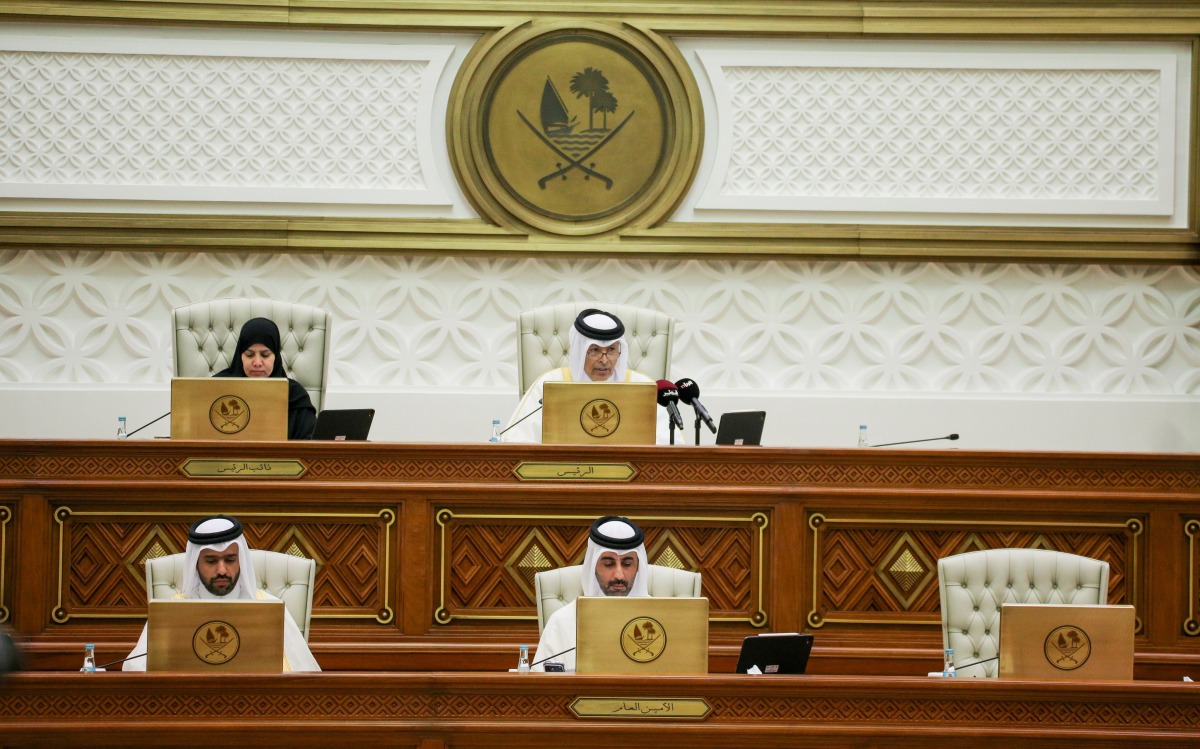 Speaker H E Hassan bin Abdullah Al Ghanim chairing the Shura Council meeting yesterday.