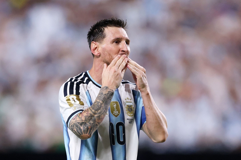 Lionel Messi #10 of Argentina celebrates scoring his team's third and hat trick goal during the FIFA World Cup 2026 Group J match between Argentina and Algeria at Kansas City Stadium on June 16, 2026 in Kansas City, Missouri. Michael Steele/Getty Images/AFP 