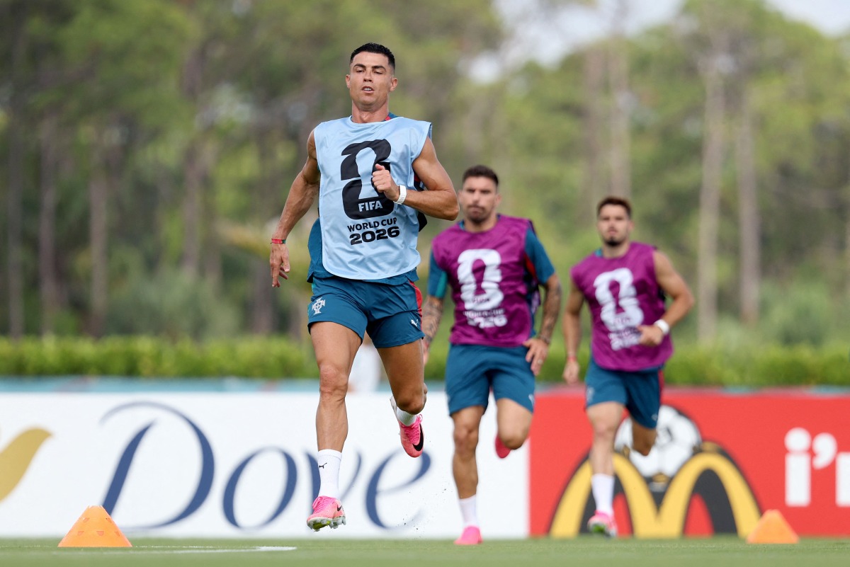Cristiano Ronaldo of Portugal runs during a training session.