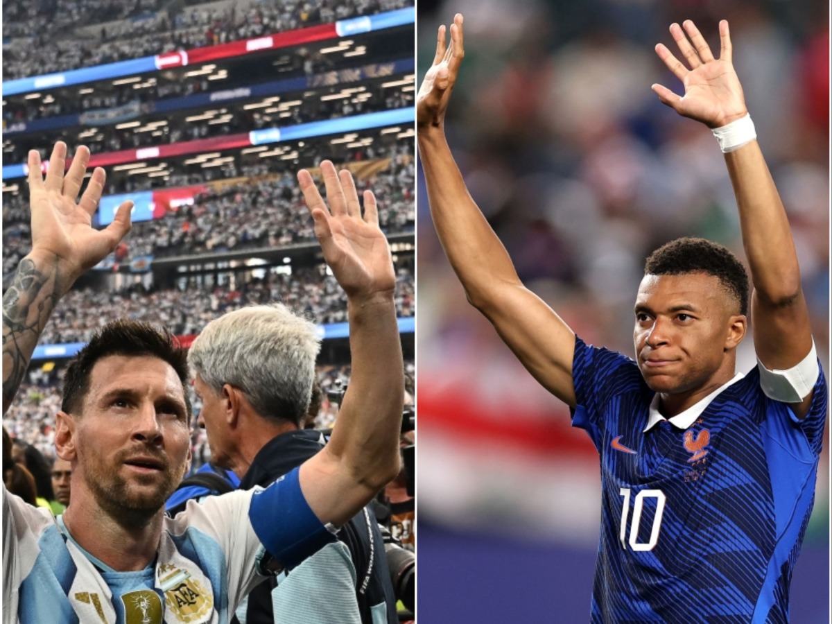  Lionel Messi (left) and Kylian Mbappe