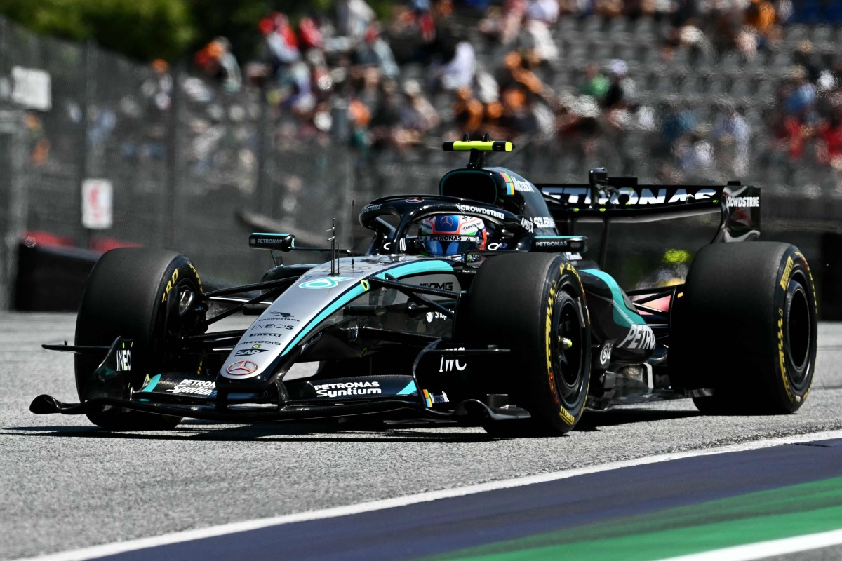 Mercedes' Italian driver Kimi Antonelli drives during the first practice session at the Red Bull Ring race track in Spielberg, Austria on June 26, 2026, ahead of the Formula One Austrian Grand Prix. (Photo by Joe Klamar / AFP)