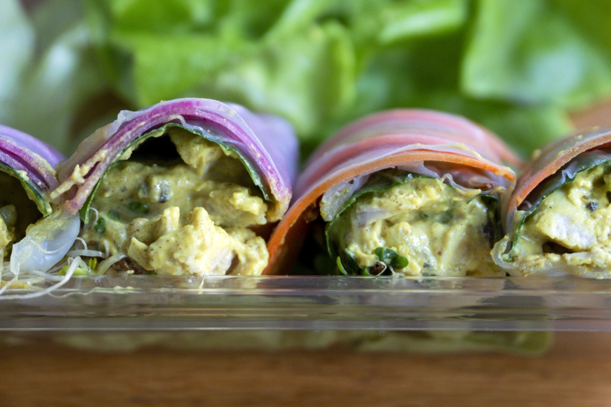 Curry chicken salad summer rolls. (Vincent Alban/For The Washington Post)